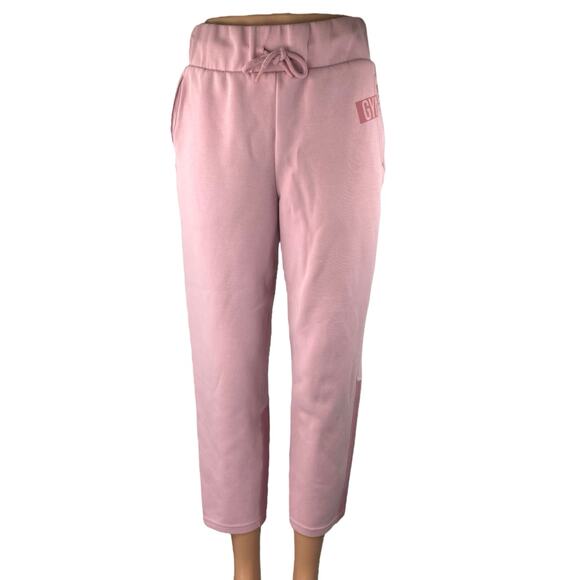 Gymshark Pink Colorblock Logo High Waisted Straight Cropped Sweatpants Size S - Picture 1 of 4